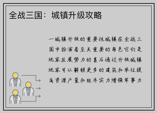 全战三国：城镇升级攻略